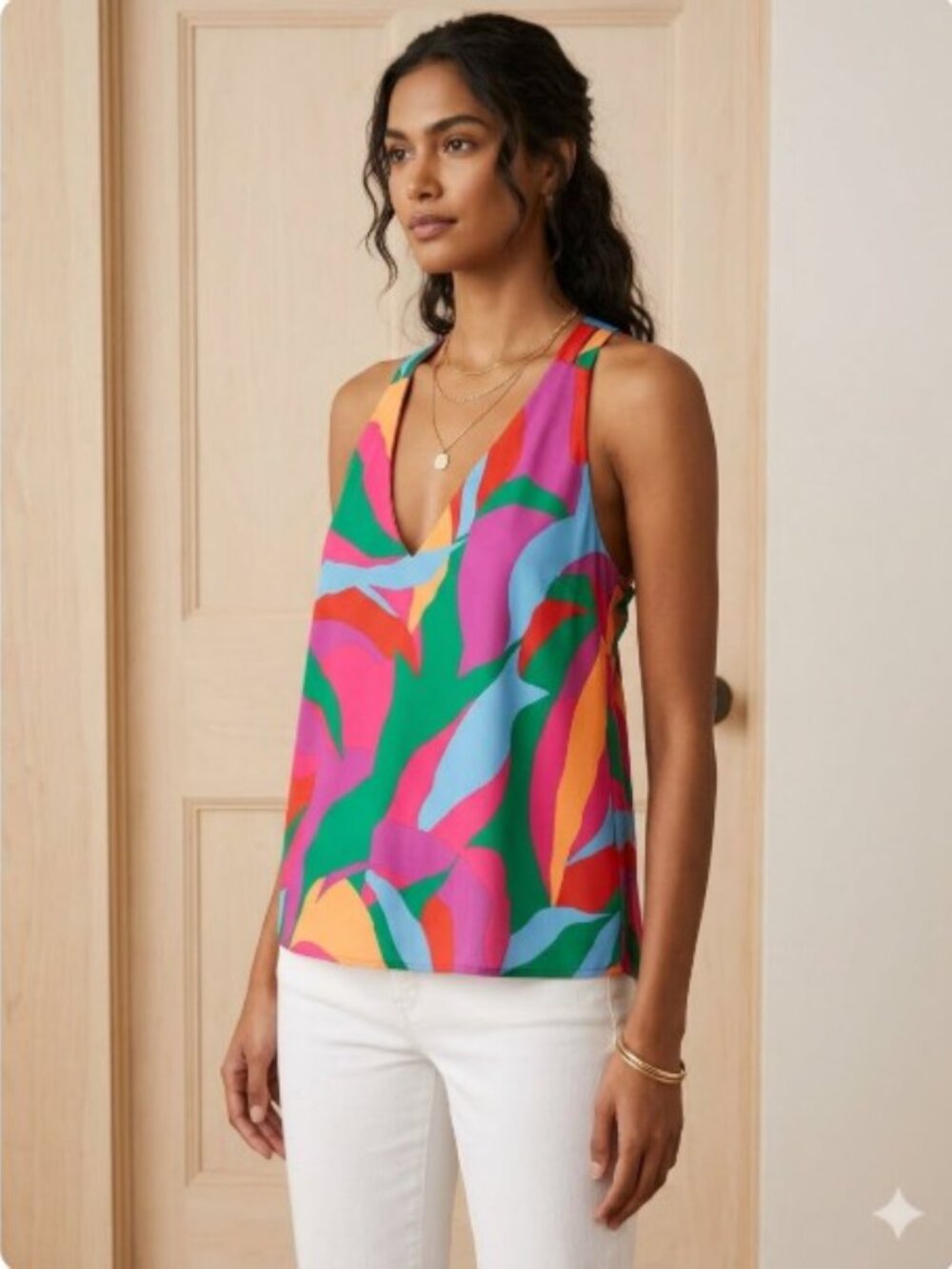 ADRIENNE Colorblock Print Tank Top & Shorts Set